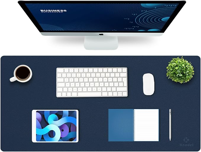 K KNODEL Large Office Leather Desk Mat, Mouse and Keyboard Pad, Computer and Laptop Mat, Desktop Protector and Cover, Writing Pad and Blotter (35.4"x17", Dark Blue)