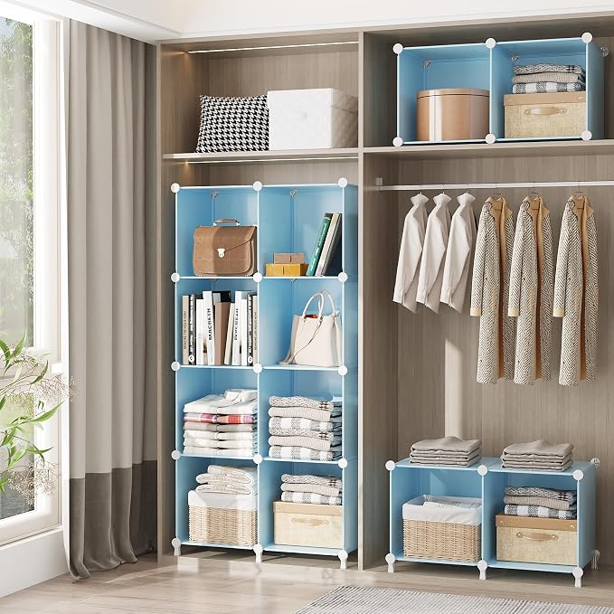 AWTATOS Cube Storage Organizer Protable Closet Organizers and Storage for Kids DIY Stackable 6 Cubes Storage Shelves Clothes Organizer for Bedroom, Home, Blue