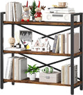 3 Tier Bookshelf 31.49" Width, Wood and Metal Etagere Bookcase, Vintage Farmhouse Modern Wooden Big Book Shelf for Home Living Room Bedroom Office Storage(Rustic Brown)