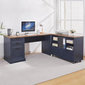 60" Farmhouse Executive Desk and 40" Mobile File Cabinet Combination,L Shaped Executive Desk with Charging Station,Home Office Desk for Office Work,Home Study (Blue)