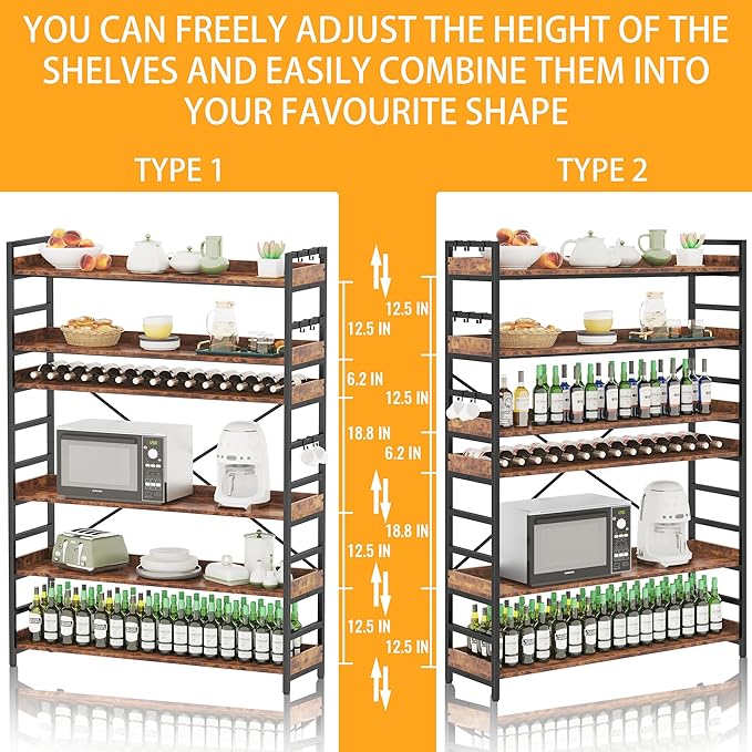 HCHQHS 6 Tier Bookshelf, Adjustable Industrial Bookcase, Vertical Tall Book Shelf, Wood and Black Metal Open Bookshelves for Home Office, Living Room, Bedroom