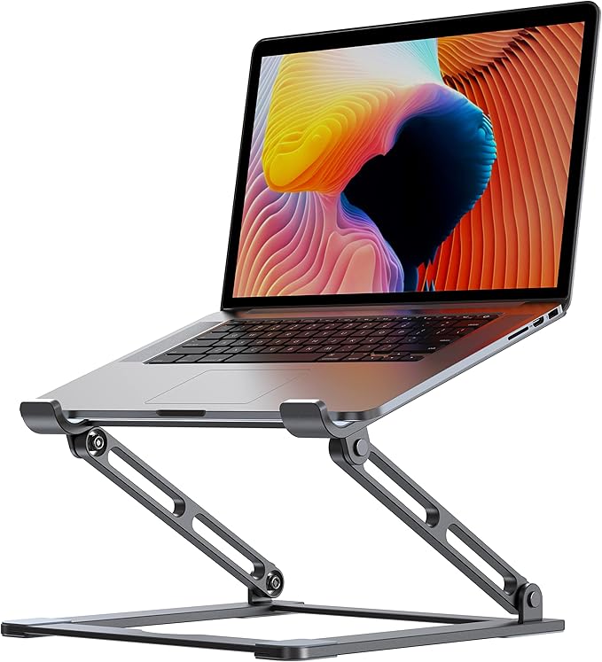 Laptop Stand for Desk - Adjustable Laptop Holder, Portable Laptop Riser with Multi-Angle Height Adjustable Computer Stand for MacBook Air/Pro and More Notebooks 10-17.3" - Grey