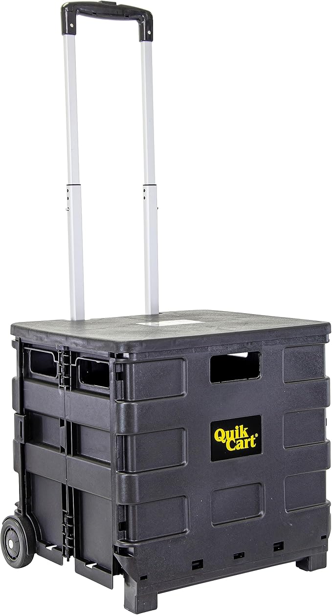 dbest Products Quik Cart Sport Collapsible Rolling Crate on Wheels for Teachers Tote Basket 80 lbs Capacity, Made from Heavy Duty Plastic, Black, Compact