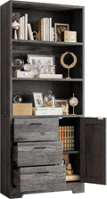 IRONCK Bookshelf with Doors and 3 Drawers 71 in Tall Bookcase with 3-Tier Shelves, Industrial Book Shelf with Storage for Living Room Entrance Hallway Home Office