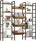 IRONCK Bookshelf, Bookshelves and Bookcases, Triple Wide 5 Tiers Book Shelf with Baffles, Industrial Bookshelf with Metal Frame for Living Room, Home Office