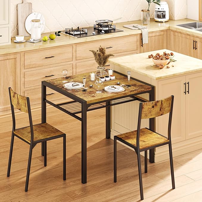 Gizoon Dining Table Set for 2, 3 Piece Kitchen Table with 2 Chairs for Small Space, Apartment, Kitchen, Dining Room, Space-Saving