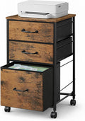 DEVAISE Mobile File Cabinet, Rolling Printer Stand with 3 Drawers, Fabric Vertical Filing Cabinet fits A4 or Letter Size for Home Office, Rustic Brown Wood Grain Print
