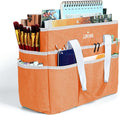 JJRING Craft Organizer Tote Bag, Large Art Storage Caddy with Multiple Pockets, Orange Sewing Bag for Art, Craft, Scrapbooking, School, Medical, and Office Supplies Storage