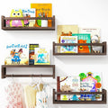 Fixwal Floating Book Shelves for Wall, 16.5 Inch Nursery Book Shelves for Kids Rooms, Shelves for Kids Room Set of 4, Solid Wood Wall Mounted Shelves for Books and Toys Storage (Brown)