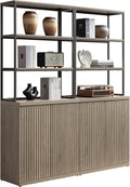 SICOTAS Book Shelf Fluted Bookshelf Cabinet - 75" Tall Bookcase 6 Tier Large Bookshelves with Doors Storage Modern Double Wide Book Shelves Case for Living Room Home Office Library, Metal Frame, Grey
