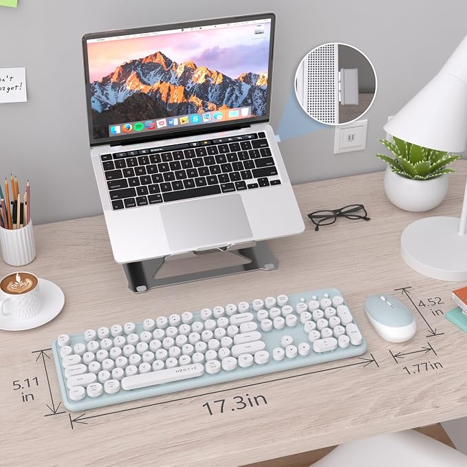 UBOTIE Colorful Wireless Keyboard and Mouse Combos, Retro Typewriter Floating Flexible Full-Sized Keys Computer Keyboard with Optical Mouse, 2.4GHz USB-A Connection for Windows Mac (Green-White)