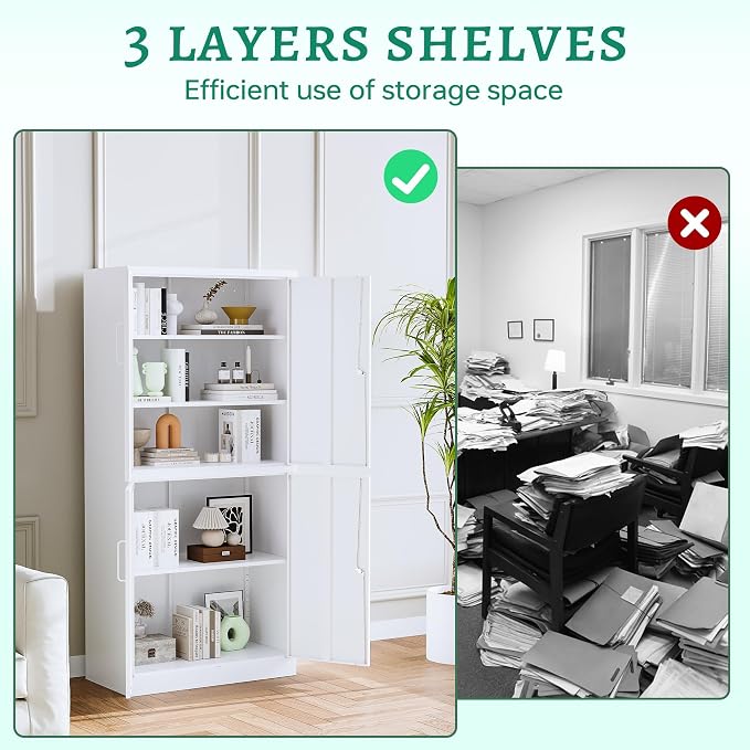 Letaya Metal Storage Cabinet with Lock Door, Adjustable Shelf Steel Cabinets for Office, Home,Pantry,Kitchen,Garage Utility Cabinet (4 Door-White)