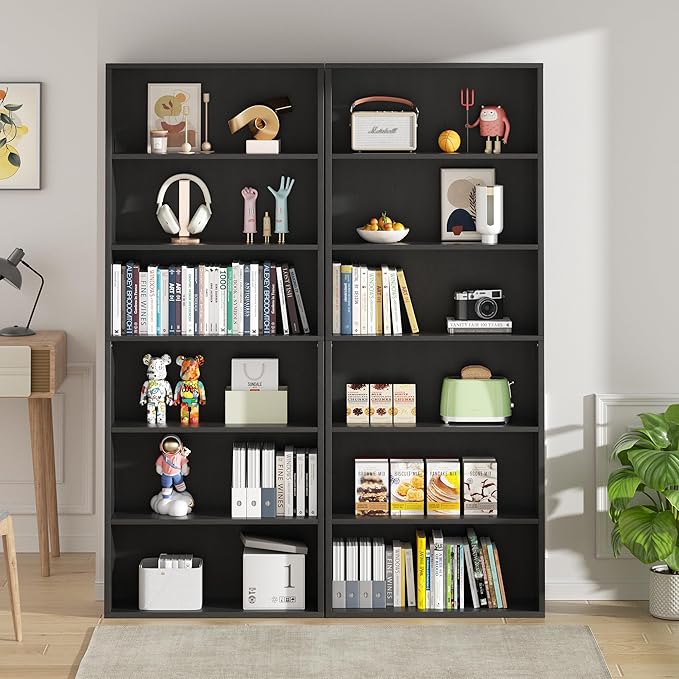 Vongrasig 6-Tier Open Bookcase and Bookshelf, Floor Standing Wood Display Storage Shelves 71 Inch Tall Bookcase Home Decor Furniture for Home Office, Living Room, Bed Room, Black