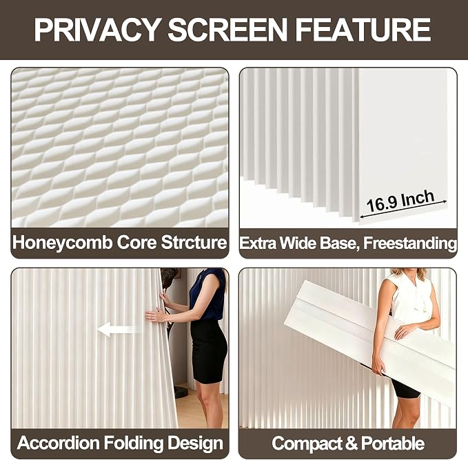 Modern Folding Room Divider for Space Separation, 5.2ft Tall Honeycomb Accordion Privacy Screen, Kraft Paper Portable Freestanding Partition Wall, No Drilling (Style-C, L196.8 x H70.8 Inch)