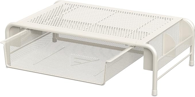 Simple Houseware Metal Desk Monitor Stand Riser with Organizer Drawer, White
