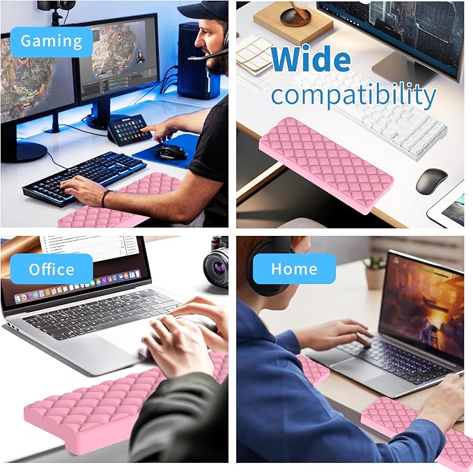 MEKASS L-Shaped Desk Elbow Pad for Desk, Memory Foam Elbow Support Padding with Non-Slip, 2-Piece Ergonomic Desk Edge Cushion, Wrist Comfort Support for Office Home (Pink Diamond Texture)