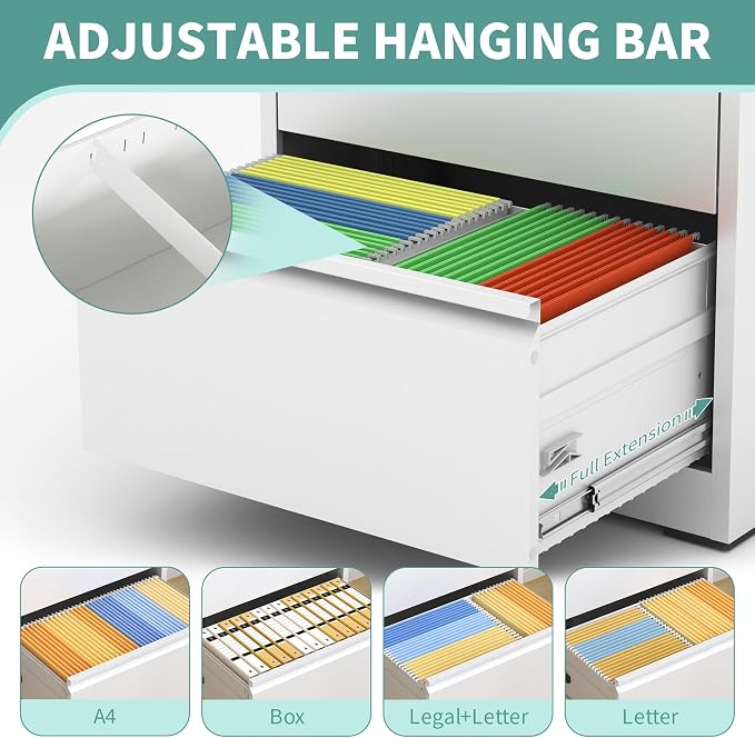 AQY 2 Drawer File Cabinet with Lock,Metal Lateral File Cabinets for Home Office,Steel Wide Filing Organization Storage Cabinets for Hanging Files Letter/Legal/F4/A4 Size,Assembly Required(White)