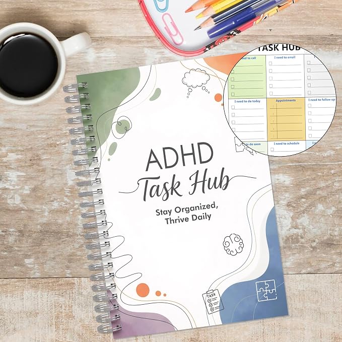 ADHD Planner for Focus & Productivity: Task Management Hub with Color-Coded Sections for Calls, Emails, To-Dos, Appointments & More. Reduce Overwhelm. A5, Durable Cover, 100gsm Paper, Spiral Bound