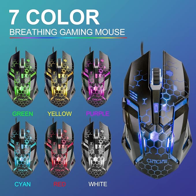 CHONCHOW Light Up Keyboard and Mouse Combo, Full Size RGB Gaming LED Keyboard and Rainbow Wired Gaming Mouse for PS4 PS5 Xbox One Computer Desktop PC Gamer Office