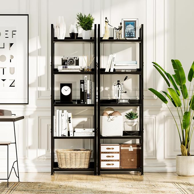NUMENN Narrow Bookshelf, 5 Tier Bookshelves, Home Office Bookcase Shelf Storage Organizer, Free Standing Storage Shelving Unit for Bedroom, Living Room and Home Office, Black