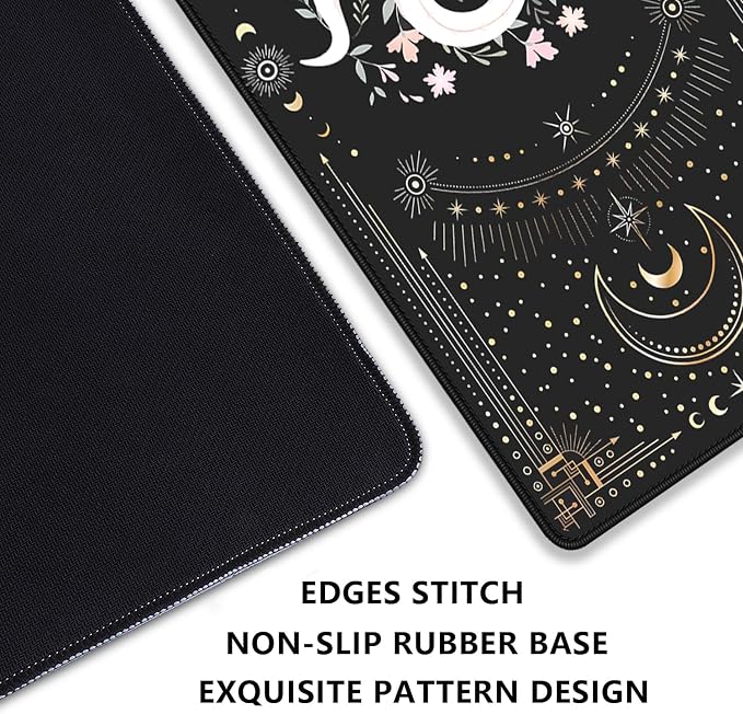 Mysterious Starry Sky Moon and White Snake Pattern Large Extended Gaming Mouse Pad E-Sports Office Desk Mat Keyboard Pad Rubber Non-Slip Computer Mouse Mat Suitable for Home Office Work(27.5X11.8 in)