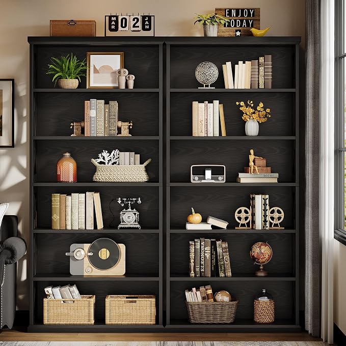 Tribesigns 6-Tier Bookshelf, 71 Inches Tall Freestanding Bookcase, Large Industrial Bookshelves Display Shelves, Wooden Book Shelf for Home Office, Living Room, Bed Room, Black