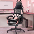 Dowinx Pink Gaming Chair with Cat Ears and Massage Lumbar Support, Ergonomic Computer Chair with Footrest and Headrest, Comfortable Reclining Game Chair 292lbs for Adults, Black
