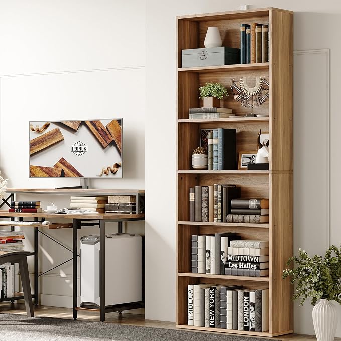 IRONCK Bookshelves and Bookcases Floor Standing 6 Tiers Display Storage Shelves 70 in Tall Bookcase Home Decor Furniture for Home Office, Living Room, Bed Room