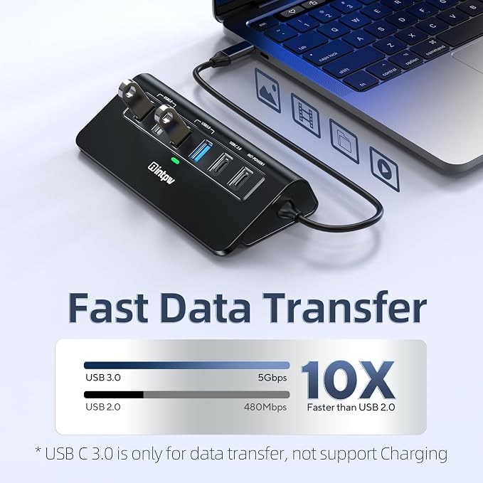 USB C Hub, intpw 9-in-1 USB Multiport Adapter with 4K HDMI, PD 100W, USB-C and 2 USB A 3.0 5Gbps, 2 USB A 2.0, SD/TF Slots for MacBook Pro/Air, iPad Pro, iPhone 15/16 Series