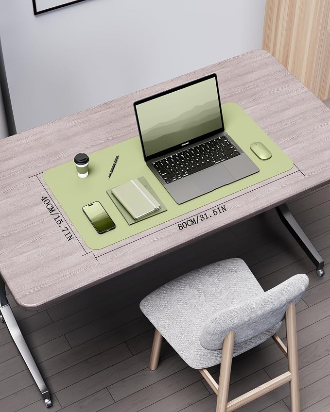 YSAGi Double-Sided Desk Pad, 31.5"x15.7" Leather Desk Mat, Eco Cork Desk Pad Protector,Large Mouse Pad,Waterproof Desk Blotter for Office/Home (Matcha Green/Cork)