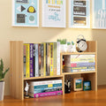 Desktop Shelf Organizer, Adjustable Wood Office Storage Rack, Counter Display Small Bookshelf for Home/Office/School(Light Walnut)