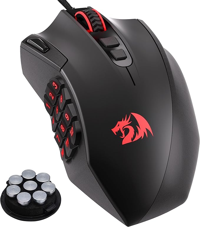Redragon M921 MMO Gaming Mouse, 12400 DPI High Precision Wired RGB Mice w/18 Programmable Buttons, 12 Side Macro Keys, Software Supports for PC Laptop