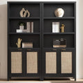 SICOTAS Bookcase 71" Tall Bookshelf 5 Tier Rattan Boho Bookcase with Doors Storage Large Book Case Shelf Farmhouse Bookshelves Library Book Shelves for Living Room Bedroom Home Office Kitchen