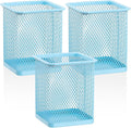 Segarty Pen Holder for Desk, 3 Pack Square Light Blue Pencil Holder, Wire Mesh Pen Cup Container Set Desktop Organizer for Office Supplies, School Students, Home Storage, Brush Organization