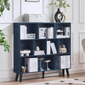 LEYAOYAO 10 Cube Bookshelf,3 Tier Modern Wide Bookcase with Legs,Mid-Century Wood Bookshelves Storage,Dark Blue Large Book Case,Freestanding Organizer Display Shelf for Bedroom,Living Room,Office