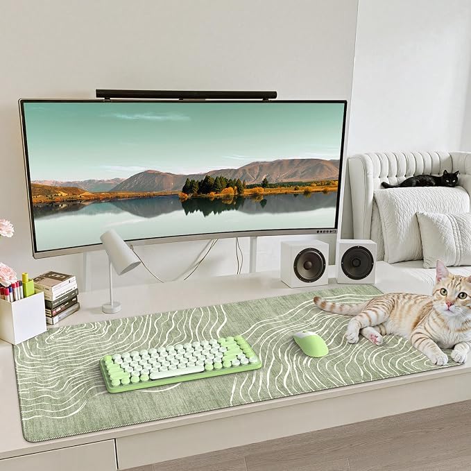 iCasso Desk Cover Mat Green,Extra Large Mouse Pad for Laptop,Anti-Slip Keyboard Pad with Stitched Edges,Cute Girly Computer Mat for Desktop,Aesthetic Desk Protector for Office Home School