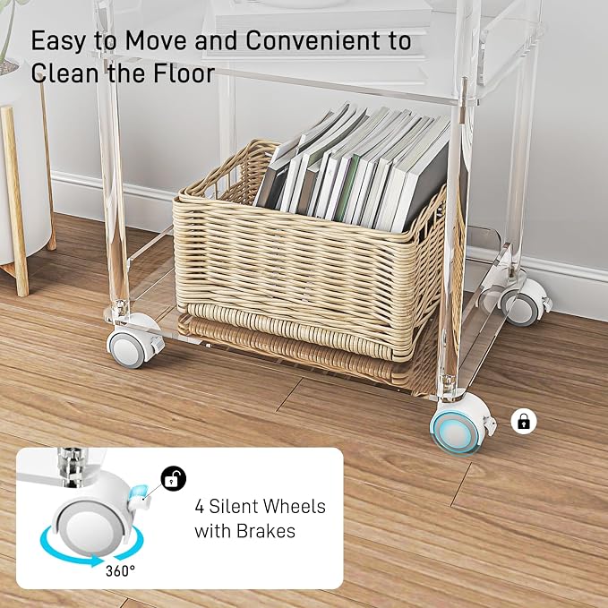HMYHUM Acrylic Printer Stand, 3 Tier Clear Printer Cart with Lockable Wheels, Multifunctional Printer Table for Office & Home, Modern, 15.7" L x 11.8" W x 24" H