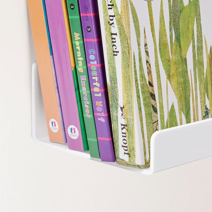 upsimples Acrylic Shelves for Wall Decor, 15" Display Shelf Perfume Organizer for Bathroom, Bedroom, Living Room, Floating Bookshelves for Kids, White, 2 Pack