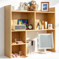 deli Desktop Shelf, Desk Hutch with 5 Shelves for Computer Desk, Desktop 3-Tier Display Rack, Multipurpose Wood Desktop Bookshelf Storage Organizer for Dorm Office Home, Natural