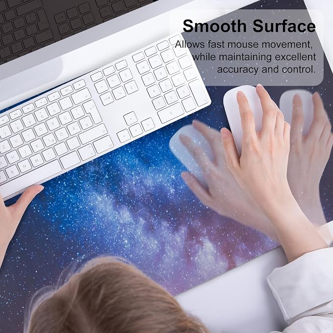 QIYI Large Desk Pad, Milky Way Mouse Pad Desktop Decor, Waterproof PU Leather Desk Cover Protector, Desk Accessories for Office Home Work Writing Gaming 31.5" x 15.7" - Blue Galaxy