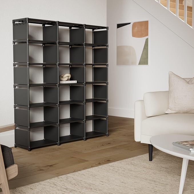 Mavivegue Bookcase, 18-Cube Extra Large Book Shelf, DIY Cube Storage Organizer for Bedroom, Living Room, Home Office - Black