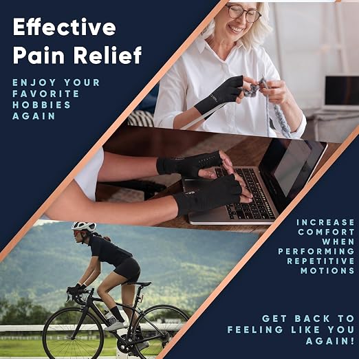 Copper Compression Arthritis Gloves | Fingerless Arthritis Carpal Tunnel Pain Relief for Men & Women | Hand Support Wrist Brace for Neuropathy, Rheumatoid, Tendonitis, Swelling, Typing Grey Medium