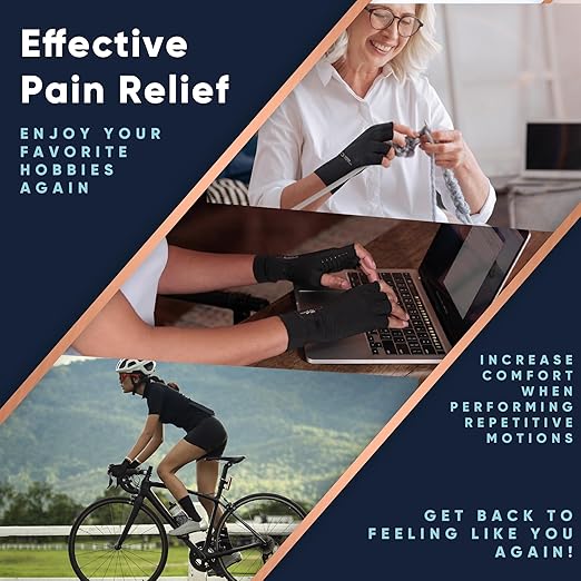 Copper Compression Arthritis Gloves | Fingerless Arthritis Carpal Tunnel Pain Relief for Men & Women | Hand Support Wrist Brace for Neuropathy, Rheumatoid, Tendonitis, Swelling, Typing Grey Large