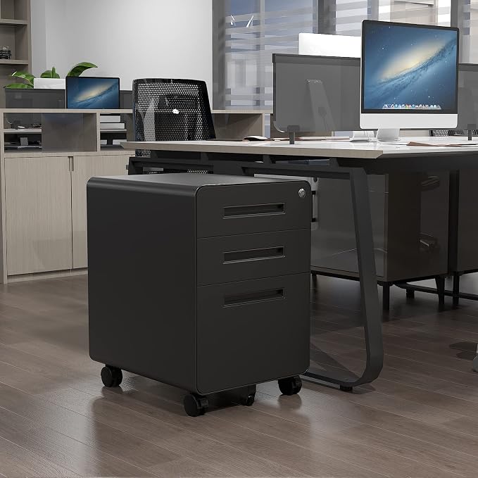 Letaya File Cabinet, 3 Drawer Filing Cabinets for Home Office with Lock Mobile Under Desk Fully Assembled Cabinet (Black)
