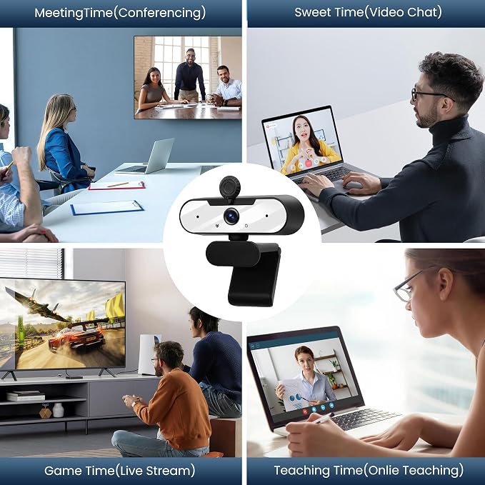 USB HD 1080P Video Webcam and Wide Angle Camera with Built-in Microphone and Rotatable Tripod,for Laptop Computer or Desktop PC,Great for Live Streaming.Calls.Video Conferencing(White)