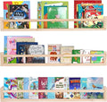 AZSKY Montessori Floating Book Shelves for Kids Room, 36 Inch Front Facing Nursery Bookshelves Wall Mounted with Safety Rail, Natural Wood Book Display for Toddler Baby Nursery, Set of 3