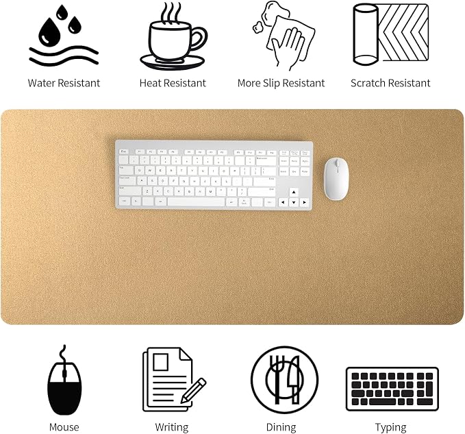 Bloss Gold Leather Desk Mat 35.4" x 15.7", Large Keyboard Pad for Desk, Desk Matt for Desktop, Waterproof Desk Pad Mat, Computer Mat for Office/Home/Decor