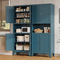 Metal Pantry Cabinet, Tall Kitchen Cabinet with 4 Doors & Adjustable Shelves,69" Blue Freestanding Storage Cabinets with Microwave Stand Cupboard for Living Room,Dining Room,Home