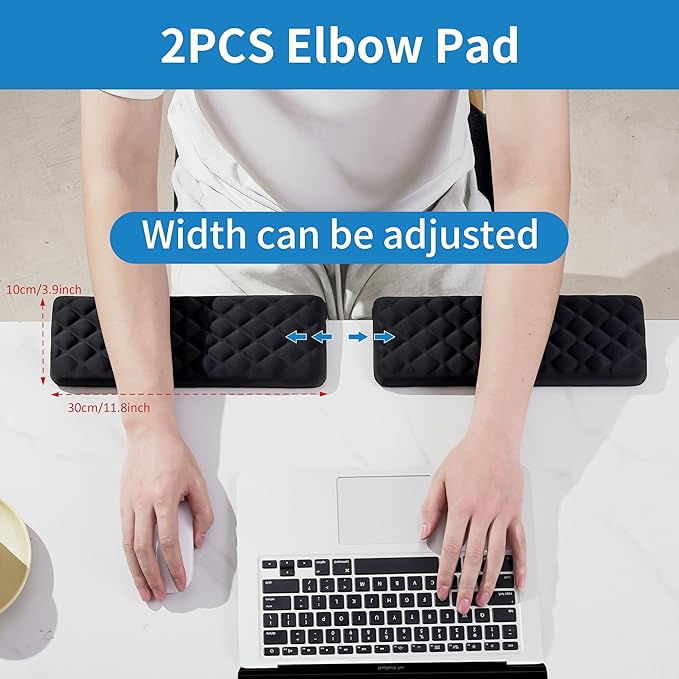 MEKASS L-Shaped Desk Elbow Pad for Desk, Memory Foam Elbow Support Padding with Non-Slip, 2-Piece Ergonomic Desk Edge Cushion, Wrist Comfort Support for Office Home (Diamond Black)