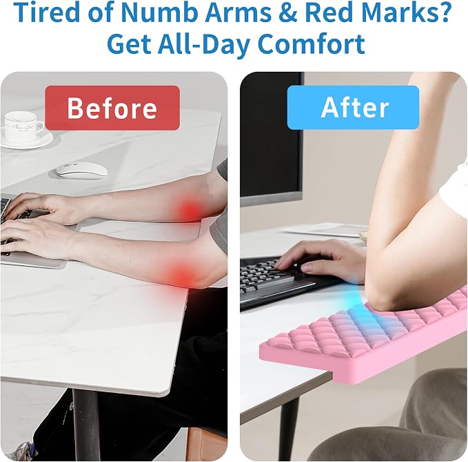 MEKASS L-Shaped Desk Elbow Pad for Desk, Memory Foam Elbow Support Padding with Non-Slip, 2-Piece Ergonomic Desk Edge Cushion, Wrist Comfort Support for Office Home (Pink Diamond Texture)